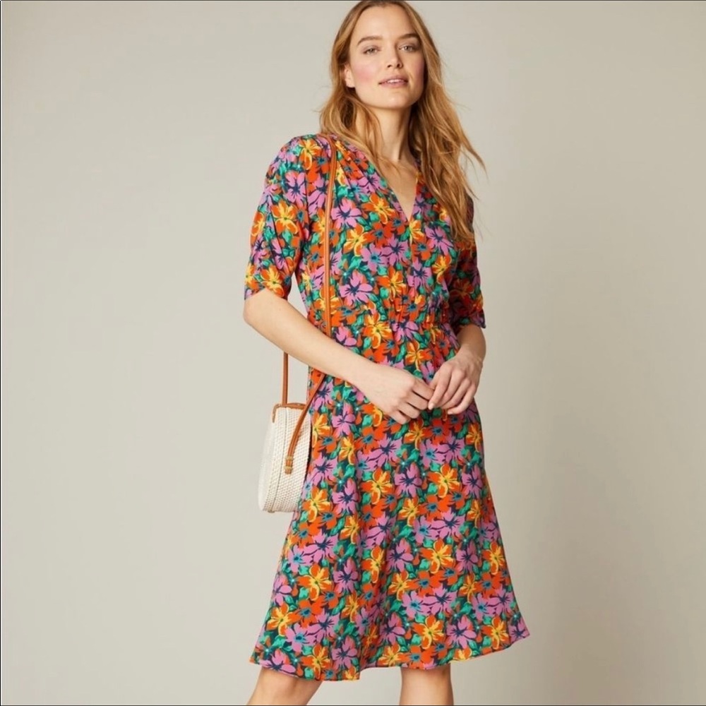The Market Dress Marissa's Mural Navy Floral Silk